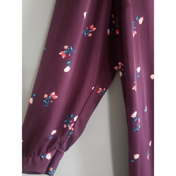 Old Navy Dress Womens XXL Burgundy Floral Long Sleeve Shift Lightweight … - Picture 3 of 7